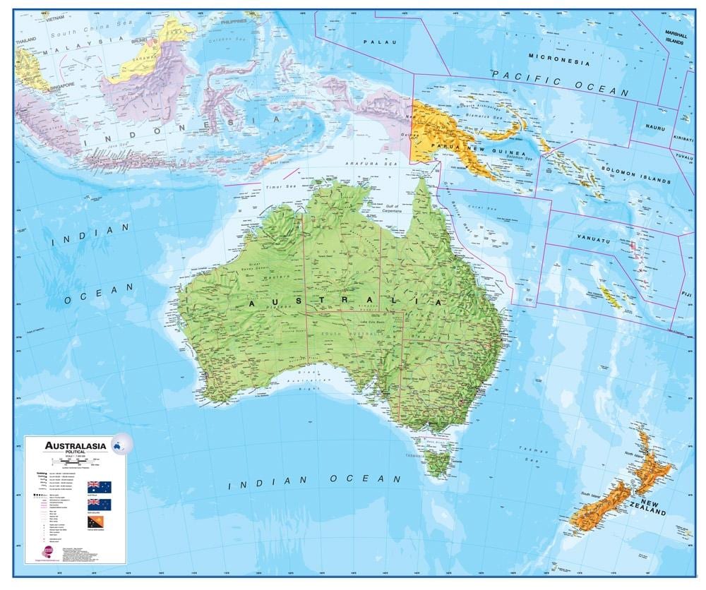 Mapa de australia e nova celandia física