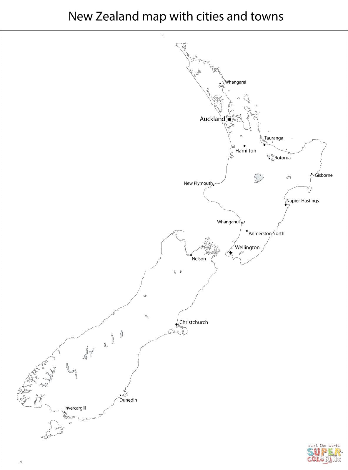 mapa de nova celandia en branco e negro