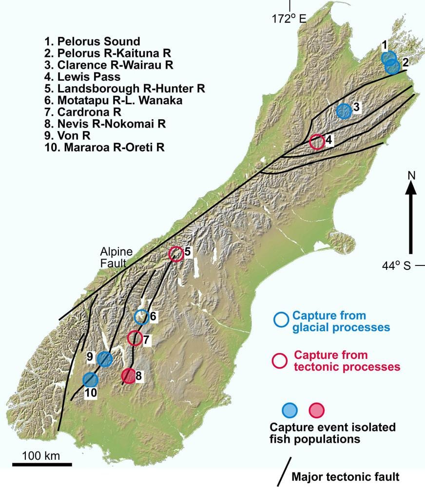 Mapa do desfiladeiro do río nova celandia