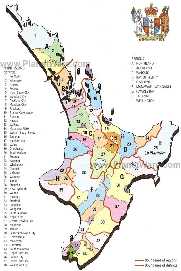 mapa de nova celandia illa norte rexións e provincias