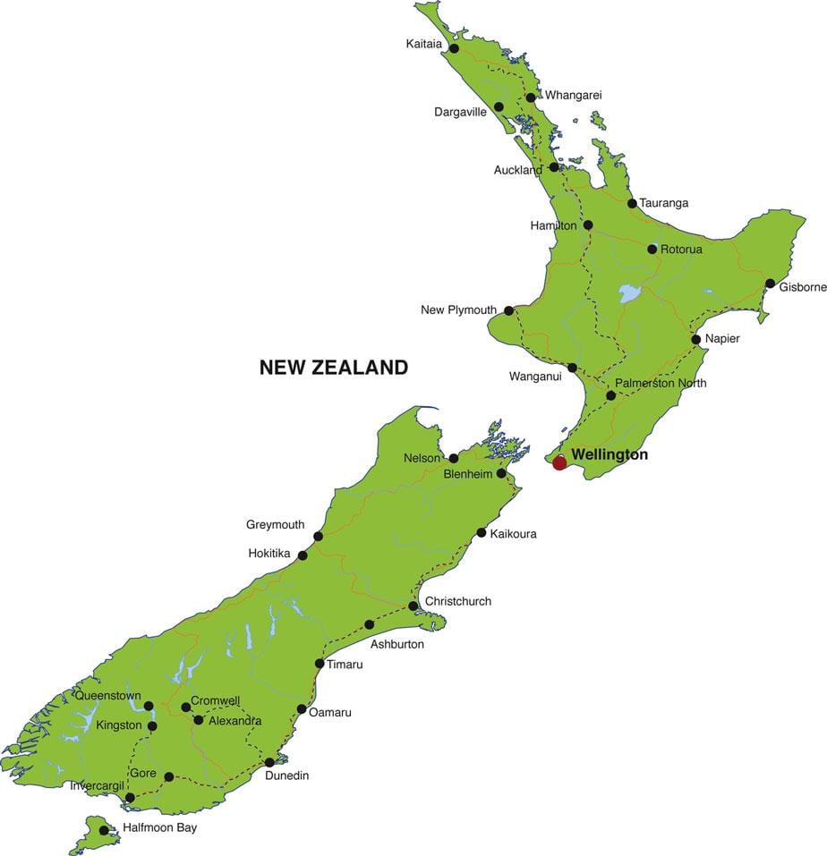 Mapa de nova celandia, estados
