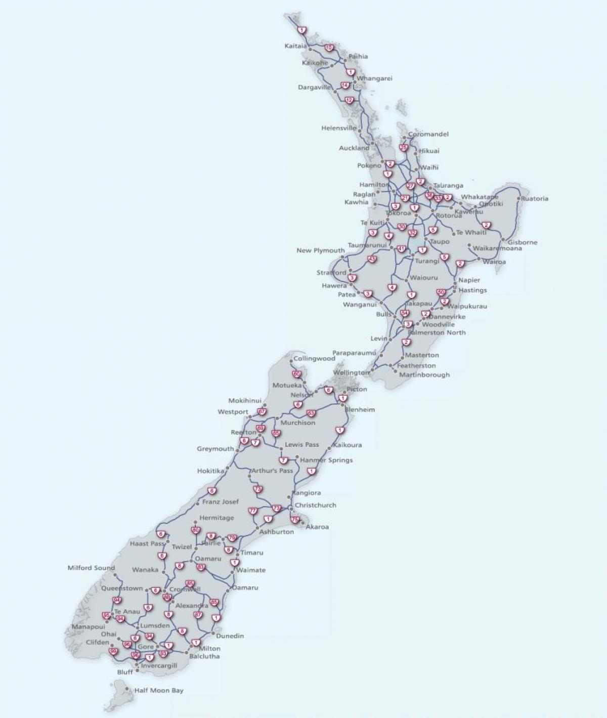 nova celandia estradas mapa