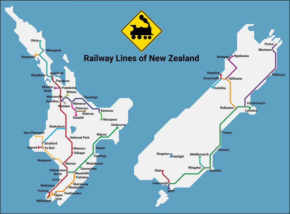 nova celandia rede ferroviaria mapa