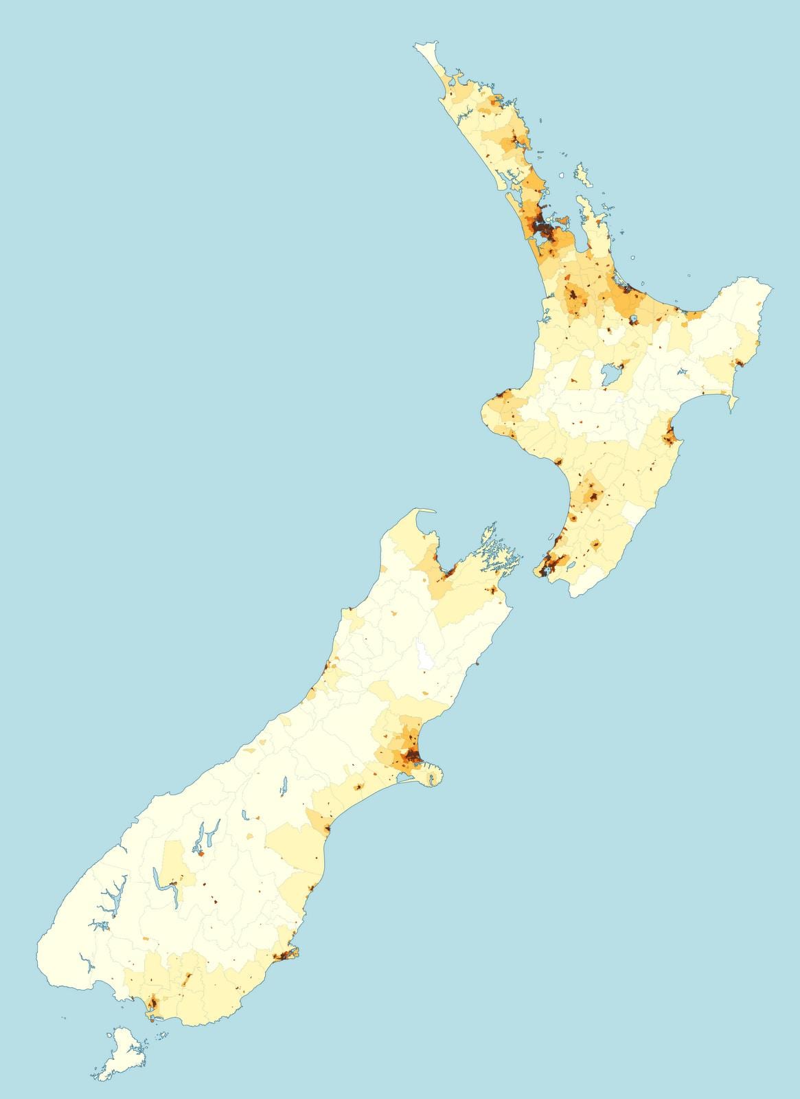 nova celandia densidade de poboación mapa