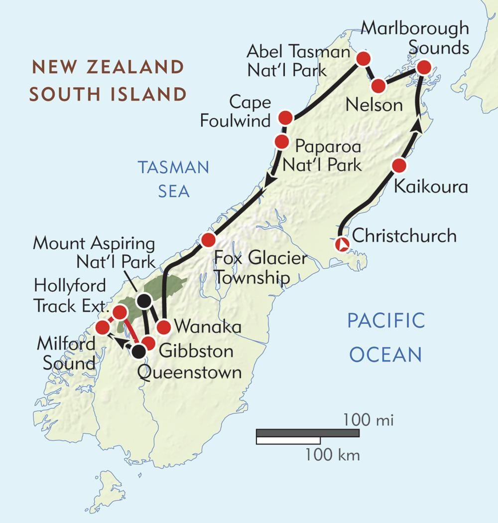 Mapa de nova celandia rutas de sendeirismo