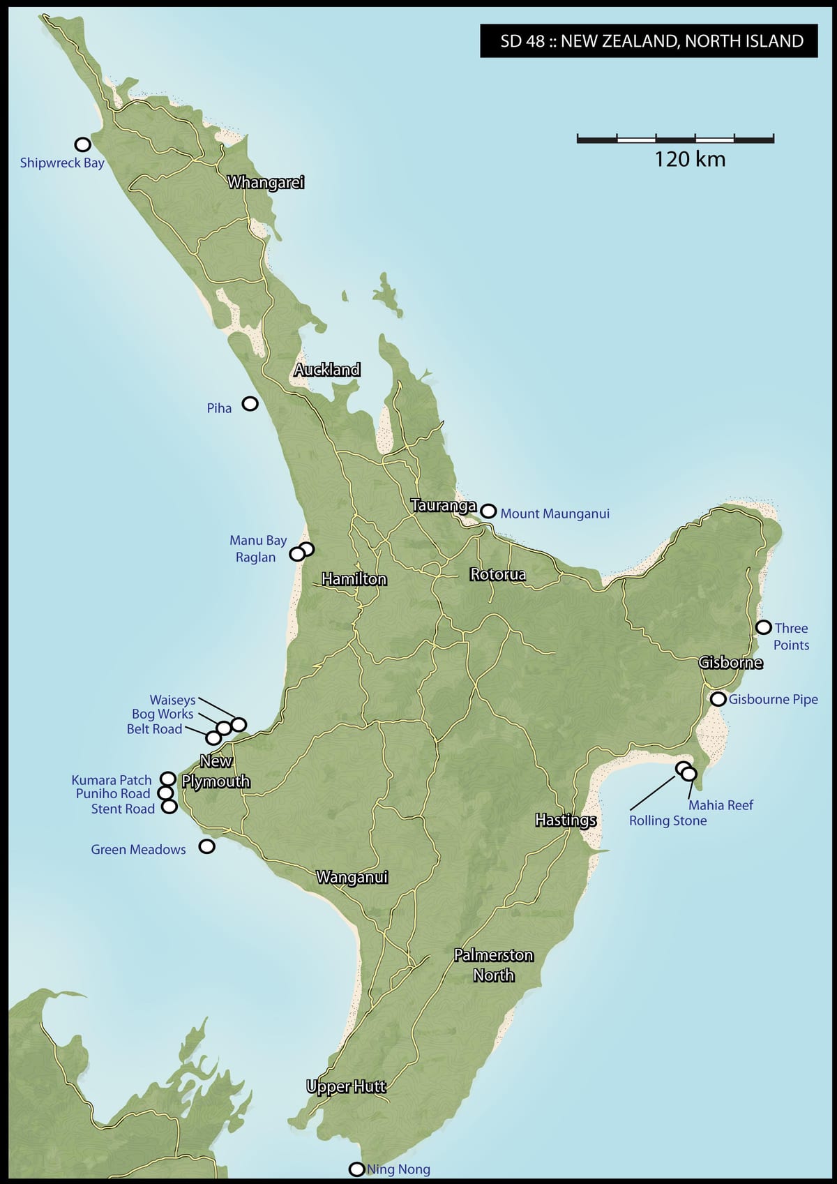 Mapa de nova celandia surf