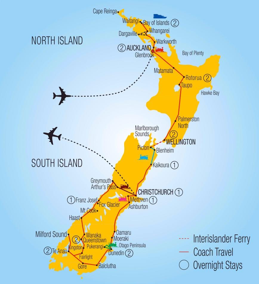 Mapa de nova celandia, tren