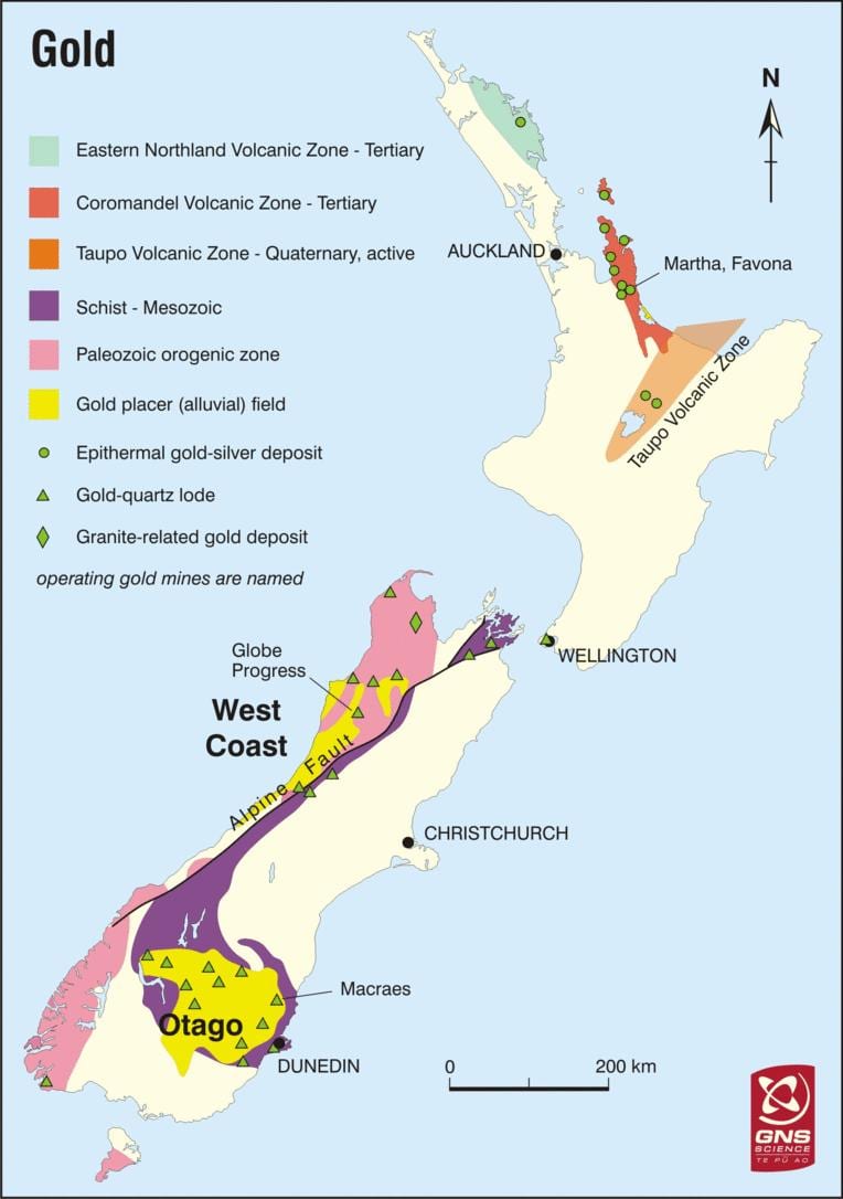 Mapa de ouro en nova celandia