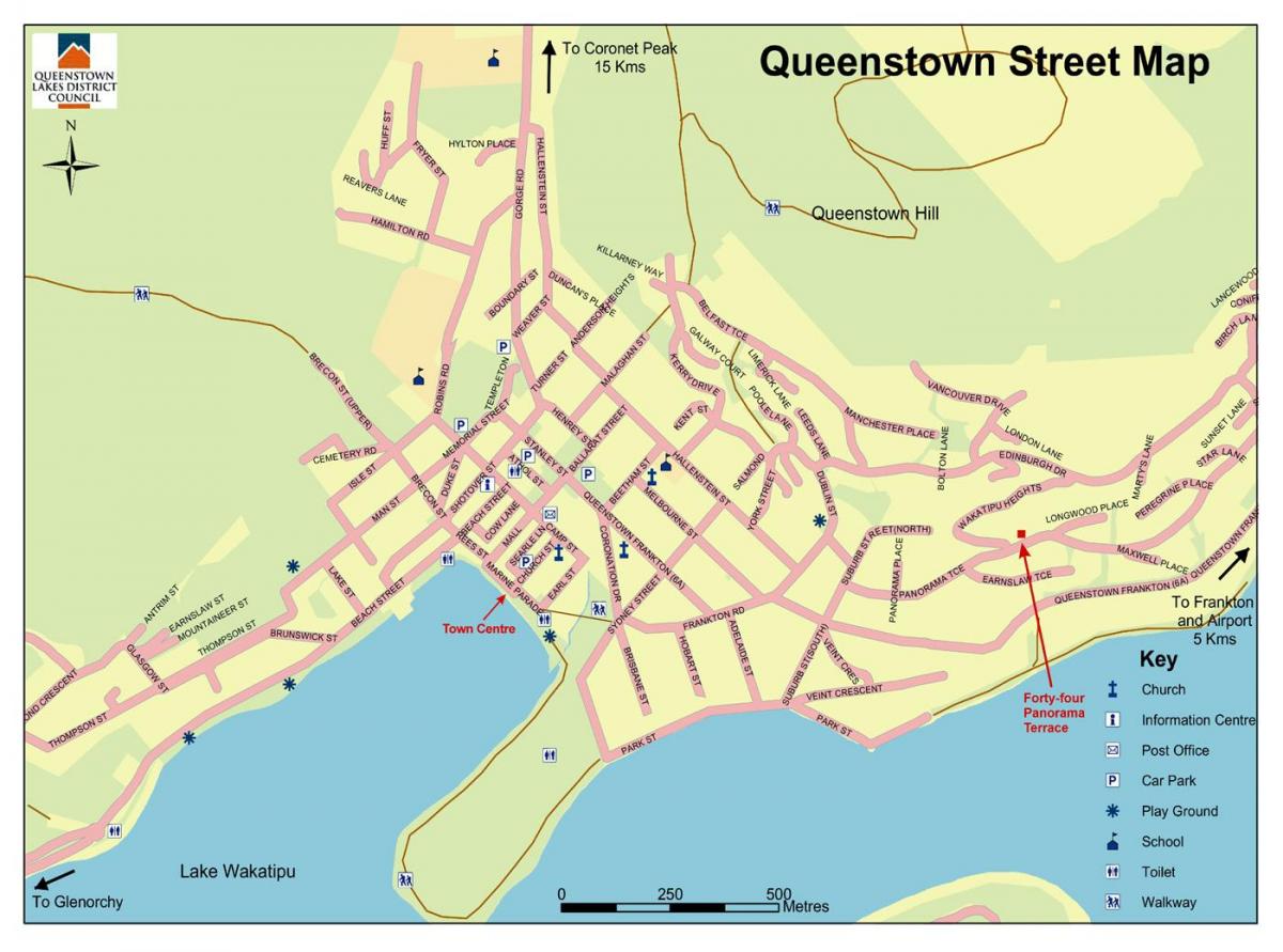 rúa mapa de queenstown nova celandia