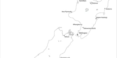 Mapa de nova celandia en branco e negro