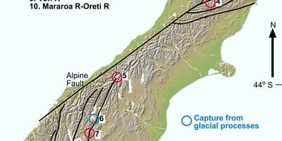 Mapa do desfiladeiro do río nova celandia