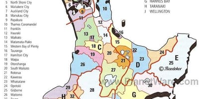Mapa de nova celandia illa norte rexións e provincias