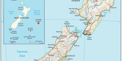 Mapa de nova celandia illa norte con distancia