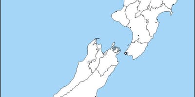 En branco mapa físico de nova celandia