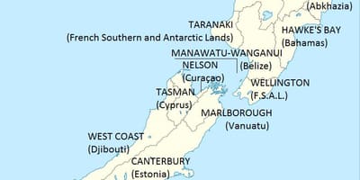 Mapa de nova zelandia e países veciños