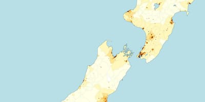 Nova celandia densidade de poboación mapa