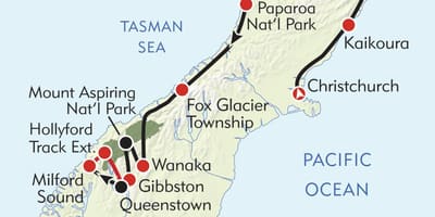 Mapa de nova celandia rutas de sendeirismo