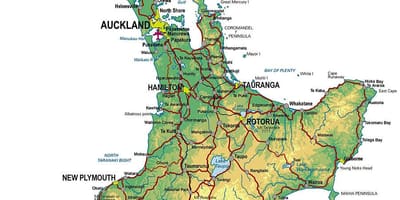 Mapa detallado da illa do norte de nova zelandia
