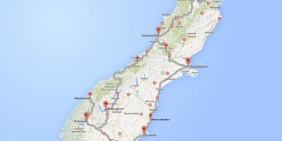Detallado estrada mapa da illa sur de nova celandia